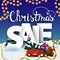 Christmas sale, square discount banner with cartoon winter landscape, large volumetric letters and red vintage car