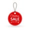Christmas sale tag. Xmas label with up to 50% off discount. Vector illustration