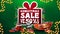 Christmas sale, up to 50% off, green discount banner with large cartoon present with large offer decorated with Christmas tree