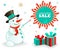 Christmas Sales Banner: Funny Snowman and xmas gifts