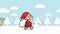 Christmas Santa Claus animation seamless loop. cartoon Santa Claus with gift bag walking in snow forest with winter landscape