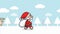 Christmas Santa Claus animation seamless loop. cartoon Santa Claus with gift bag walking in snow forest with winter landscape