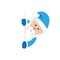 Christmas Santa Claus in blue over blank greeting card