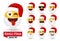 Christmas santa claus emoji characters set. Santa smiley character collection like happy, cool and funny wearing red hat for xmas.