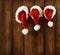 Christmas Santa Claus Hats Hanging on Wood, Xmas Family