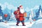 christmas santa claus holiday cartoon red illustration winter gift present. Generative AI.