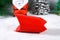 Christmas Santa Claus made from toilet paper hub, colored paper, marker, glue, fishing line and cotton pad. DIY toy on the