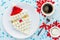 Christmas Santa Claus pancake with whipped cream and berry , Christmas New Year creative food art idea