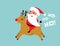 Christmas Santa Claus rides a reindeer and shouts ho-ho-ho. Winter holiday mood vector background