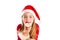 Christmas Santa eating cookie and Xmas blond kid girl