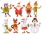 Christmas Santa friends cartoon characters vector icons winter holiday greeting card