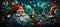 Christmas Santa and holiday Cartoon linear art banner. Christmas holidays. Horizontal format for banners, posters, advertising,