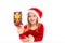 Christmas Santa kid girl happy excited with ribbon gift