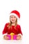 Christmas Santa kid girl happy excited with ribbon gift