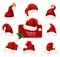 Christmas Santa red hat and cap cartoon icon set