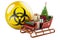 Christmas Santa sleigh full of gifts with biohazard symbol. 3D rendering