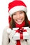 Christmas santa woman holding gift