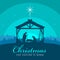 Christmas the savior is born banner sign with Nightly christmas scenery mary and joseph in a manger with baby Jesus vector design