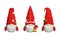 Christmas Scandinavian gnome with long white beard and decorated red hat 3D render illustration set.