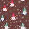 Christmas scandinavian gnomes seamless pattern on brown