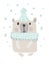 Christmas scandinavian style design. Hand drawn vector illustration of a cute funny bear in a muffler, going for a walk