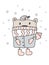 Christmas scandinavian style design. Hand drawn vector illustration of a cute funny winter bear in a muffler, going for