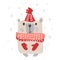 Christmas scandinavian style design. Hand drawn vector illustration of a cute funny winter bear in a muffler, going for