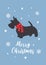 Christmas Scottish terrier in hand drawn style. Greeting text Merry Christmas. Beautiful illustration for greeting cards, posters