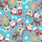 Christmas seamless background with Santa, socks, gift boxes and candy canes. Vector seamless flat pattern with icons of Happy New