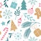 Christmas seamless cute pattern with xmas festive decoration