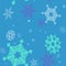 Christmas seamless graceful blue background with a set of randomly drawn gorgeous snowflakes