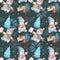 CHRISTMAS SEAMLESS PATTERN.BLUE BACKGROUND,SNOWFLAKES,CARTOON SNOWMANS WITH A LETTER,FAIRY TREES. .