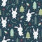 Christmas seamless pattern with bunny background, Winter pattern with white rabbit, wrapping paper, pattern fills