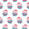 Christmas seamless pattern with cartoon piggy. Vector illustration.