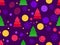 Christmas seamless pattern. Christmas balls in a linear style, snowflakes and geometric Christmas trees made of triangles