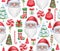 Christmas seamless pattern. Christmas symbols background, isolated on white. Watercolor illustration