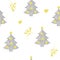 Christmas seamless pattern with Christmas tree, stars, ornaments, mistletoe and hearts.
