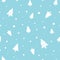 Christmas seamless pattern with christmas trees, stars, snow on blue background. Winter Holidays design