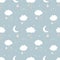 Christmas seamless pattern with clouds, moon, stars and xmas ball.