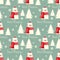 Christmas seamless pattern with Cute bear in red scarf with white pine trees and Sweet Christmas text.