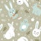 Christmas seamless pattern of cute bunnies and snowflakes