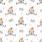 Christmas seamless pattern with cute elfs in santa hats.