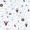 Christmas seamless pattern with deer, pinguin, bullfinch