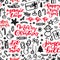 Christmas seamless pattern. Doodles and holiday lettering.