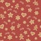 Christmas seamless pattern. Festive background with gingerbread cookies - man, stars and hearts on red. Vector illustration. For