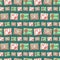 Christmas seamless pattern with gift box. Gingerbread on green background