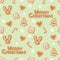 Christmas seamless pattern. Gingerbread cookies and snowflakes on pastel blue.