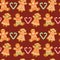 Christmas seamless pattern with gingerbread men and girls on dark broun background. Vector illustration