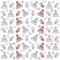 Christmas seamless pattern with hats, gloves and snowflakes