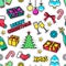 Christmas seamless pattern. Holiday icons, patches, stickers.